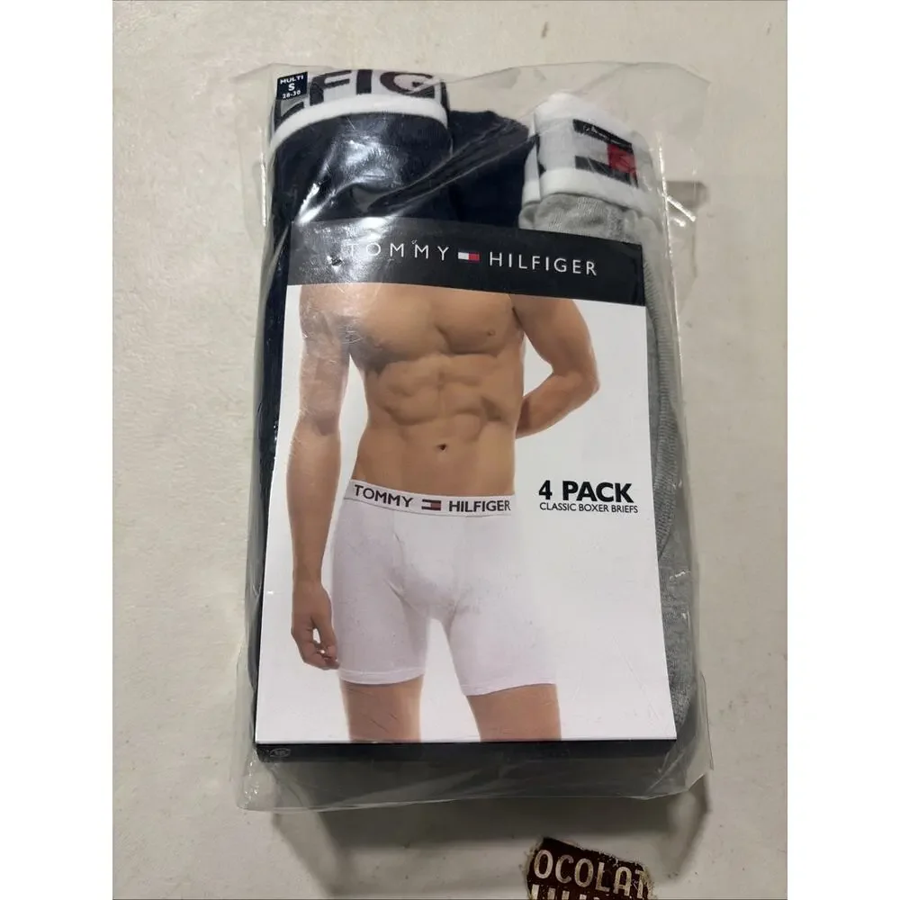 SMALL Tommy Hilfiger Men's 4 Pack 100% Cotton Boxer Briefs Black Gray New